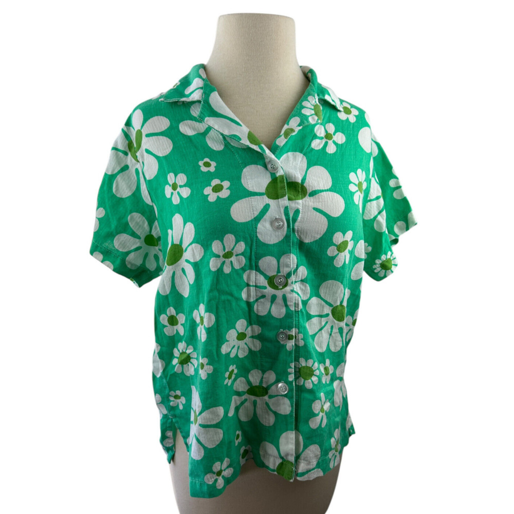 Big Bud Lazy Daisy Button Up Shirt Green Floral Print Top Cotton US Made Size XS - Picture 11 of 12